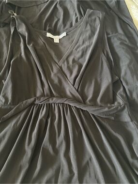 Surplice Neck Black Jersey Dress